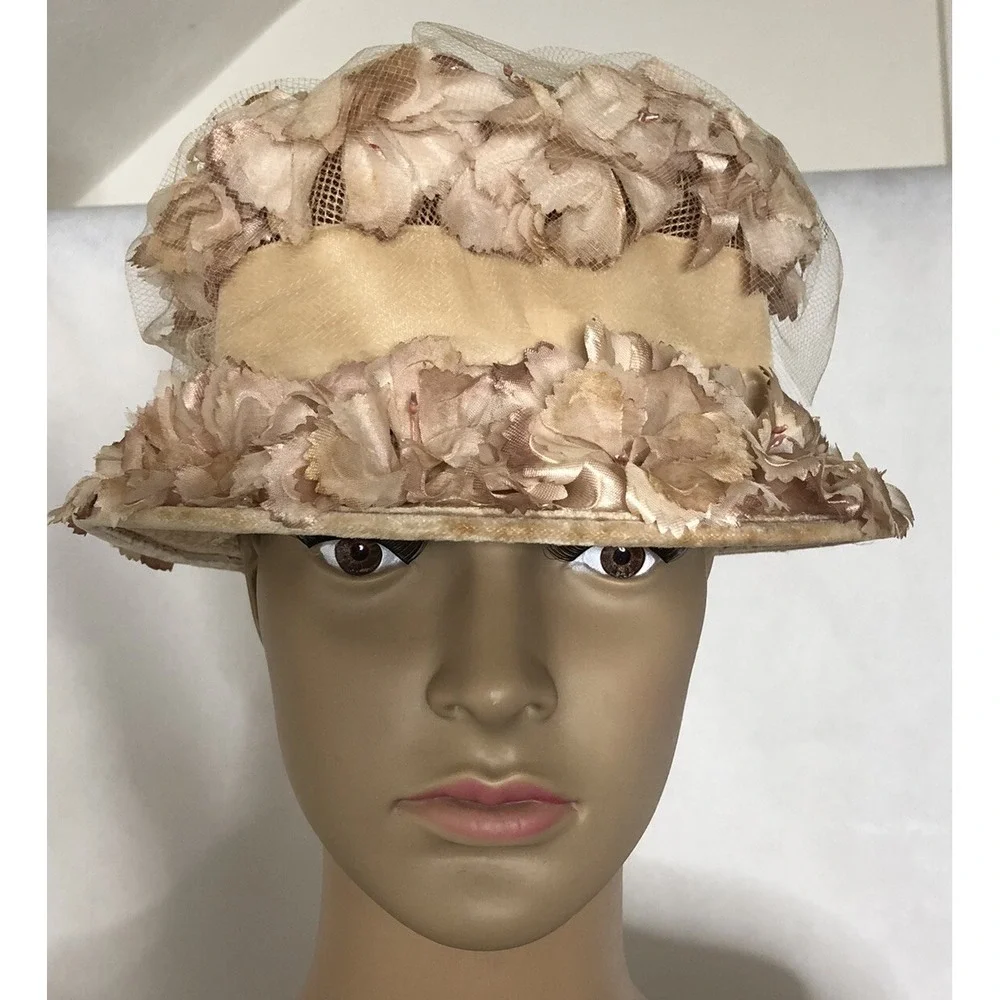 Cloche Hat 1940s US Union Made Floral Mesh Pink Formal Wedding Derby Church
